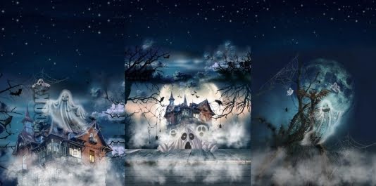 Nachtblauer Baumwollsweatpanel mit Halloweenmotiv