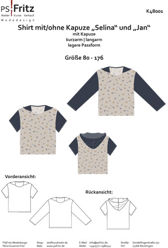Shirt mit/ohne Kapuze "Selina" und "Jan" - K48001