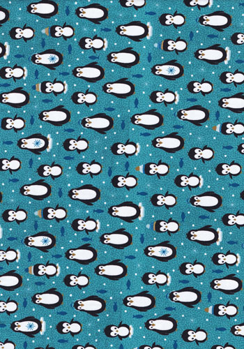 Blauer Baumwolljersey mit Pinguinen, Fischen und Punkten