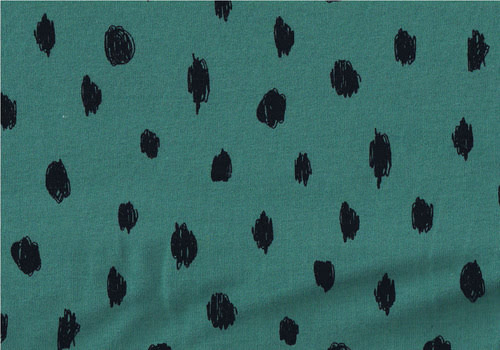 Mintgrüner Baumwollsweatstoff mit schwarzen Punkten (aufgeraut)