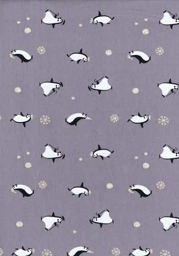Grauer Baumwolljersey mit süßen Pinguien, Schneeflocken und Punkte (Glitter)