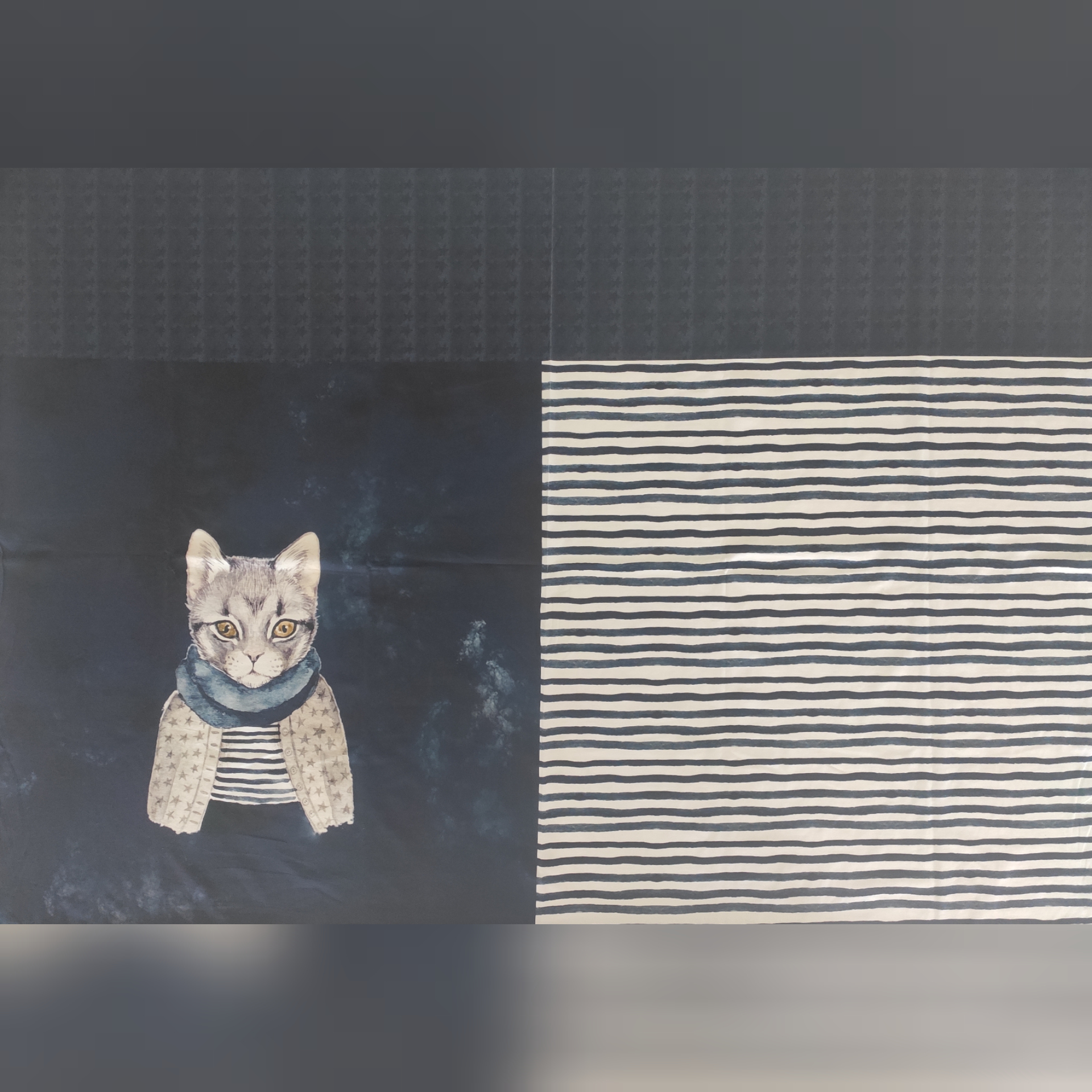 Baumwolljersey Panel Katze - dunkelblau