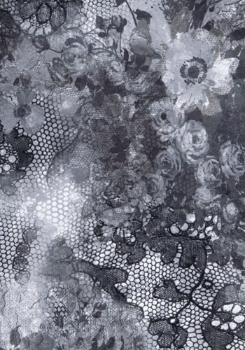 Leicht durchsichtiger grauer Blusenstoff (Chiffon) mit floralem Print und Netzstruktur