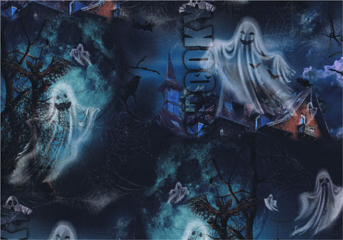 Nachtblauer Baumwollsweatstoff mit Halloweenmotiv