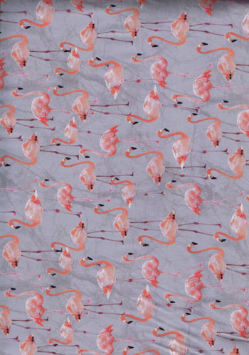 Dunkelgrauer Blusenstoff mit apricotfarbigen Flamingos