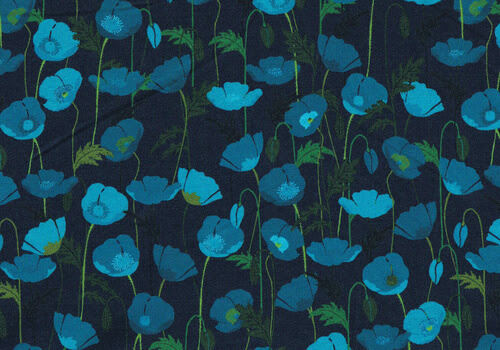 Blauer Baumwolljersey mit Blumenranken